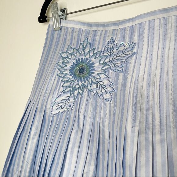 NWT Ideology Softly Pleated silk mini Skirt 6 capri blue embellished feminine - Picture 9 of 11